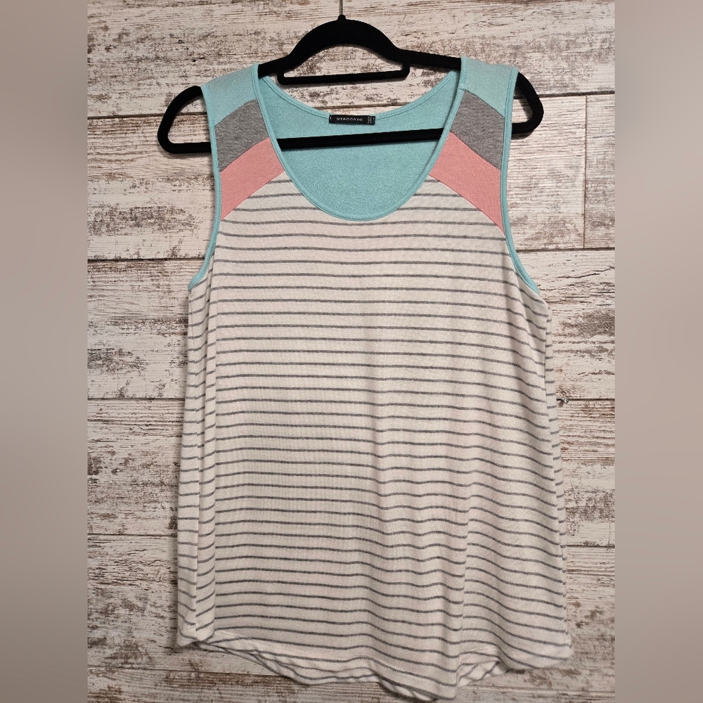 Staccato Striped Tank Top - White, Gray, Pink, Blue